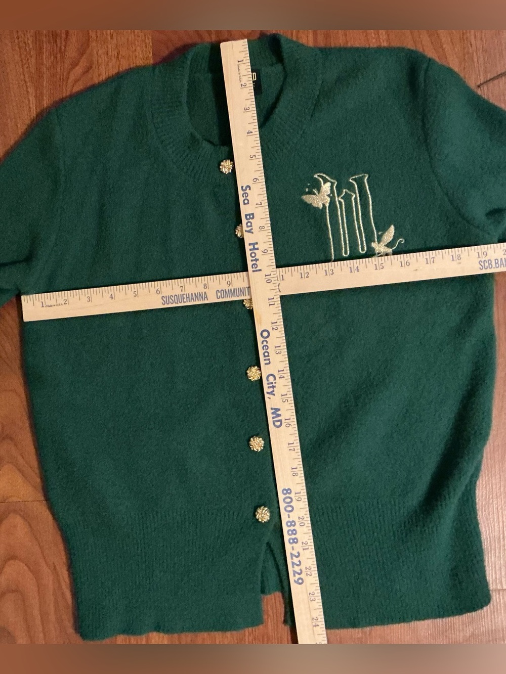 Wicked Paul Tazewell Cardigan Sweater L Emerald Green Gold Embroidered Button Oz - Picture 6 of 6